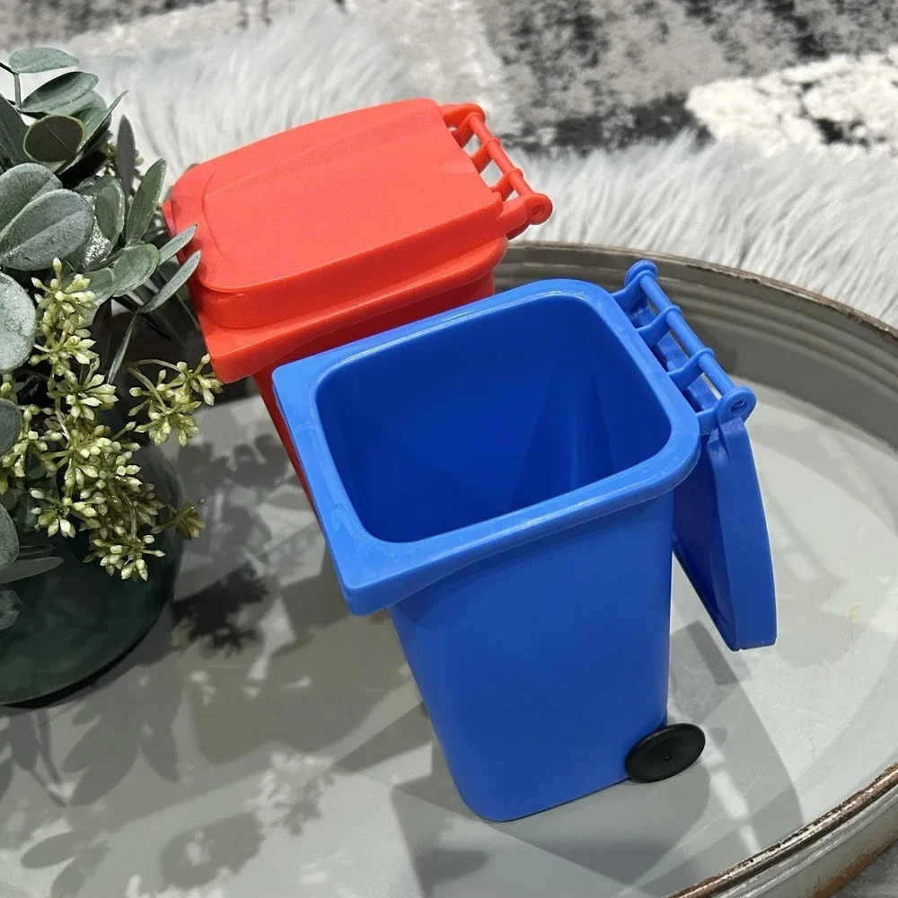 Set of 2 Recycling Garbage Trash Can Cans w/Flip Lids Pencil Holders Barbie Size